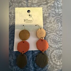 BEEsews Gold and Coral Dangle Earrings